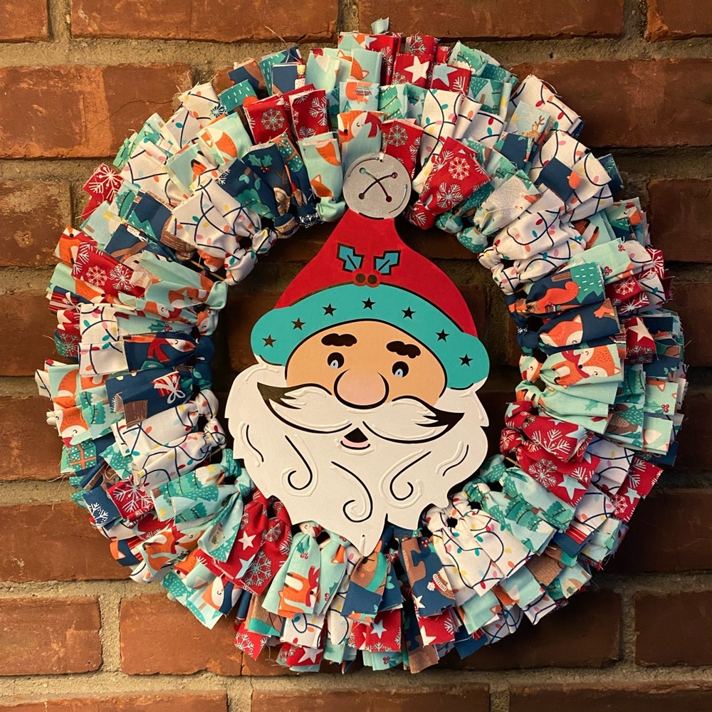 Christmas Rag Wreath Santa Clause